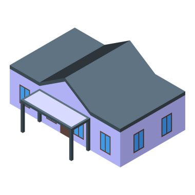 Modern suburban house building with a roof and windows is being presented in an isometric projection