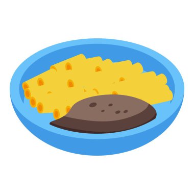 Kahverengi soslu lezzetli bir makarna mavi bir tabakta servis ediliyor.