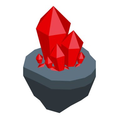 Bir kayadan çıkan kırmızı kristallerin beyaz arka planda izole edilmiş üç boyutlu çizimi
