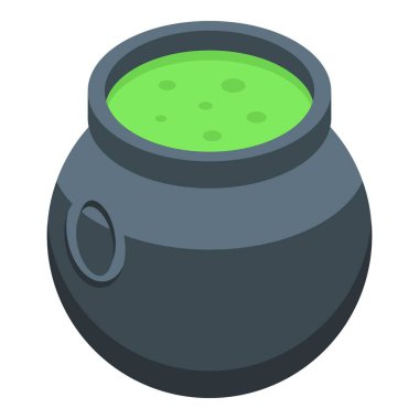 Yeşil iksirli siyah kazan köpürüyor, Cadılar Bayramı parti dekorasyonu için mükemmel.