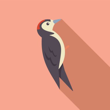 Benekli büyük bir ağaçkakanın, bir dala tünediği sırada yukarı baktığının minimalist çizimi.