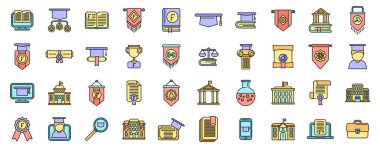 Üniversite bölümünün simgeleri ana hatları belirledi. Öğrenci kampüsü. Öğrenci okulu ince çizgi beyazı düz