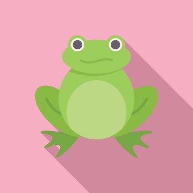 Çizgi film yeşil kurbağa pembe arka planda uzun bir gölgeyle oturuyor