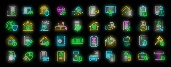 stock vector Collateral icons set outline vector. Credit property. Loan tax neon color on black