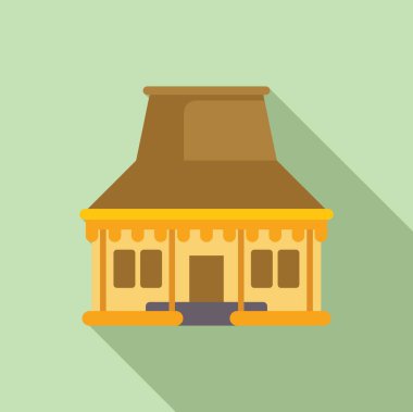 Geleneksel Asya evi, üzerinde büyük bir çatı var.