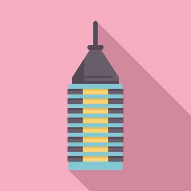 Çağdaş gökdelen canlı pembe bir zemin üzerinde duruyor, modern mimariyi gözler önüne seriyor.