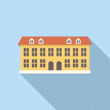 Pencereleri ve kırmızı çatısı mavi arka planda duran büyük belediye binası.