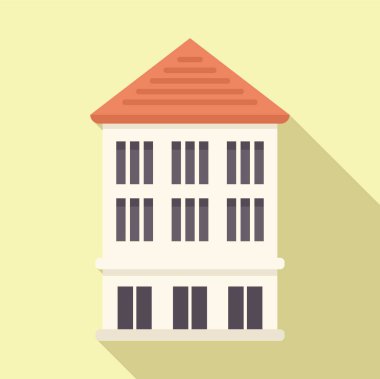 Kırmızı kiremit çatılı ve büyük pencereli modern üç katlı bina güneş ışığıyla yıkanır ve uzun bir gölge bırakır.