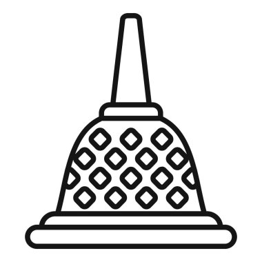 Dekoratif mimari unsurları olan Budist bir dindarın çizgi çizimi