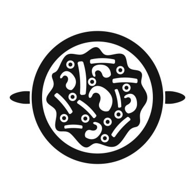 Yan tarafında çubuklar olan Asya yemeklerini içeren yuvarlak bir tabağın siyah ve beyaz simgesi.