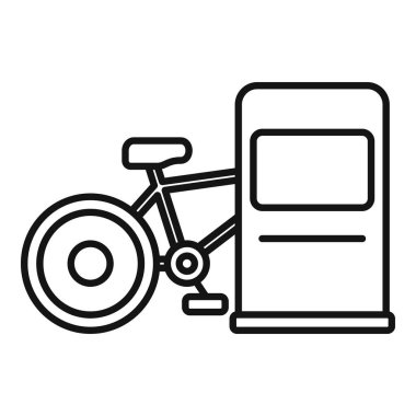 Güç kaynağı için şarj istasyonu kullanan bisiklet, satır simgesi illüstrasyonu