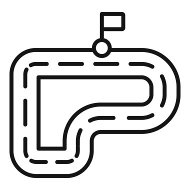 Bitiş çizgisi bayrağı olan bir yarış pistinin çizgi sanat simgesi, rekabet ve hız kavramlarını temsil etmek için mükemmel