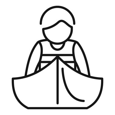 Kano süren bir kayakçının çizgili sanat simgesi. Su sporları ve eğlence için mükemmel.