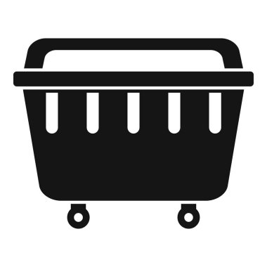 Plastik çamaşır sepetinin siyah silueti çamaşır yıkamak için tekerleklerin üzerinde duruyor.