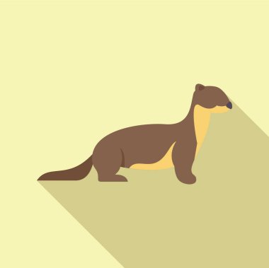 Sarı arka planda dört ayak üzerinde duran kahverengi bir su samurunun minimalist çizimi