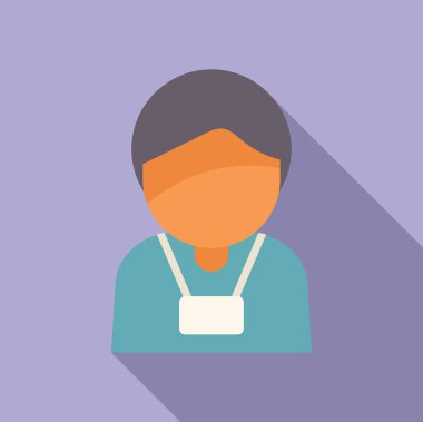 Önlük ve kimlik kartı takan erkek hemşirenin basit bir simgesi. Sağlık ve tıbbi projeler için mükemmel.