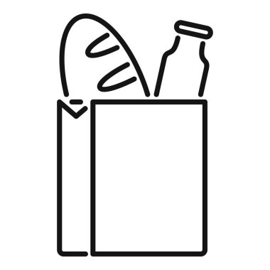 İçinde bir şişe ve bir somun ekmek olan kağıt torbanın basit bir simgesi, yiyecek kavramını çağrıştırıyor.