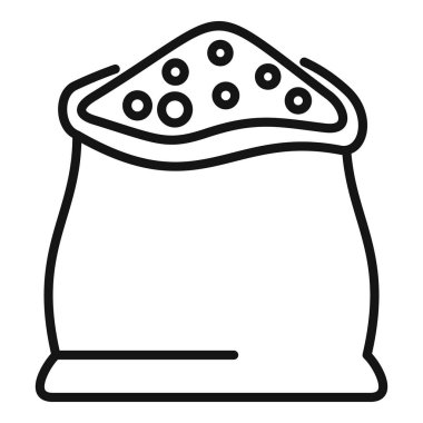 Açık bir çuvalın çizgi çizimi un dökülmüş, pişirmeye hazır.