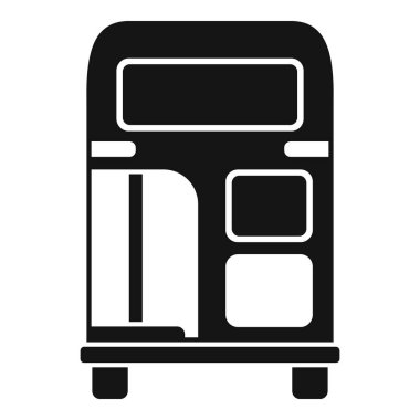 Beyaz arkaplanda izole edilmiş siyah çift katlı bus ön görünüm simgesi
