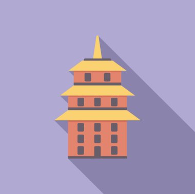 Asya pagoda tapınağı binası mor arkaplan üzerine uzun gölgeler bırakıyor