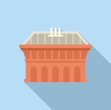 Tepesinde spot ışıkları olan büyük modern futbol stadyumu spor müsabakaları için inşa ediliyor.