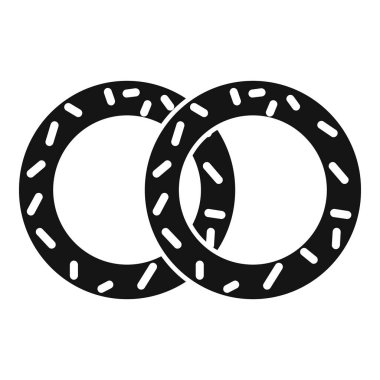 Birbirine kenetlenmiş beyaz noktalı iki siyah lastik contanın basit simgesi yalan söylüyor.