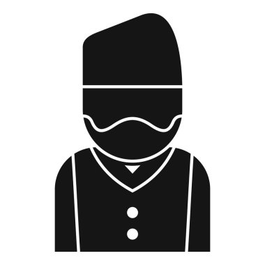 Geleneksel kıyafetler giyen, sakallı bir adamın siyah beyaz silueti.