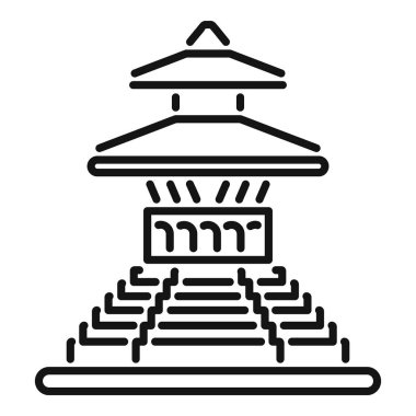 Taş basamaklarda duran büyük çatılı Antik Asya binası, doğrusal simge