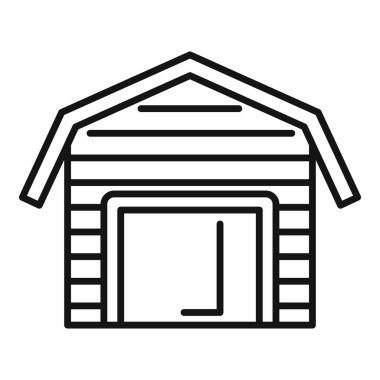 Hayvanları beslemek için sürgülü kapısı olan basit bir ahır çizimi.