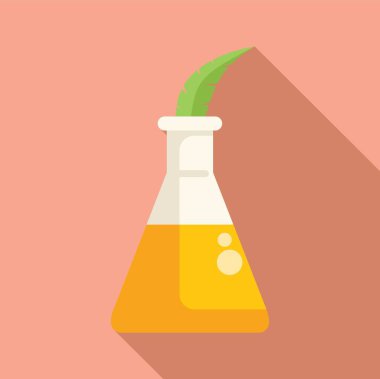 Sarı sıvı ve kenevir yaprağı içeren Erlenmeyer şişesi, cbd yağ çıkarma kavramını temsil etmektedir.