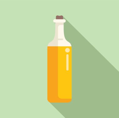 Üstünde mantar olan ayçiçeği yağı içeren cam şişe yeşil arka planda uzun bir gölge bırakıyor.