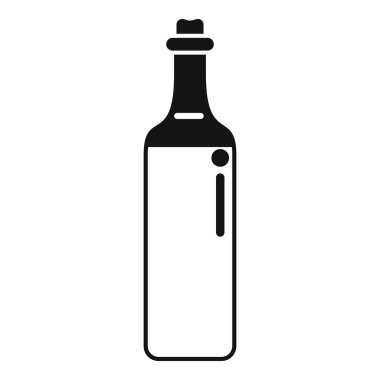 Mantar tıpalı bir cam şişenin siyah beyaz simgesi. Kısmen sıvı ve ölçü çubuğuyla dolu.