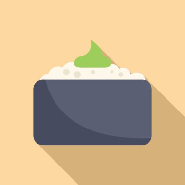 Dikdörtgen bir tabakta servis edilen vasabi ile Japon yemeklerinin minimalist çizimi.