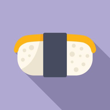 Basit ve lezzetli tamago sushi, mor arka planda uzun bir gölge var.