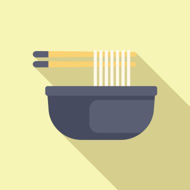 Çubuklar erişteyi kasenin üstünde tutuyor, ikon çizimi, düz stil.