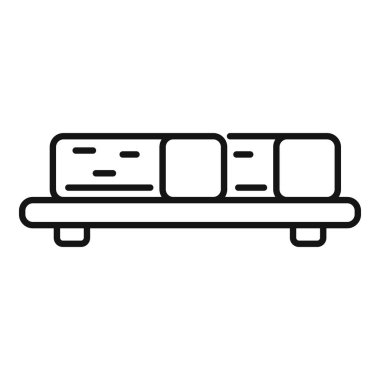 Fabrikada karton kutuları taşıyan bir taşıma bandının basit simgesi