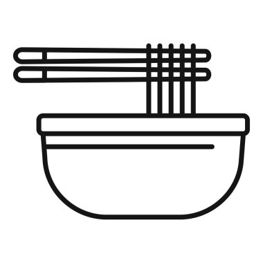 Çubuklarla erişte toplayan bir kase eriştenin basit siyah beyaz çizimi.