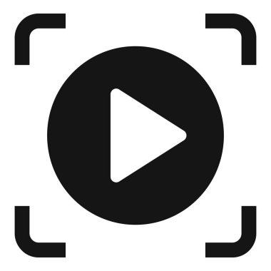 Siyah oynatma düğmesi sembolü kamera odağı, video içeriği oluşturma kavramı tarafından çekiliyor