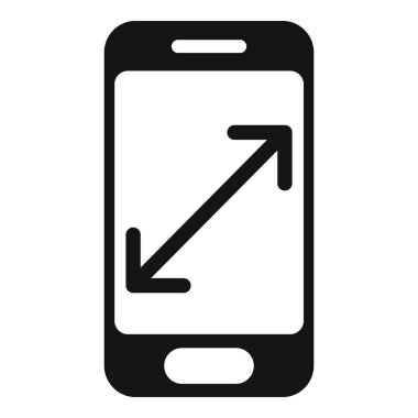 Okları ekranda çapraz genişleyen akıllı telefonun siyah beyaz simgesi