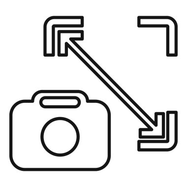 Köşeleri gösteren iki oklu bir kameranın çizgi resim simgesi, fotoğraf kompozisyonunda üçüncülerin kuralını temsil ediyor