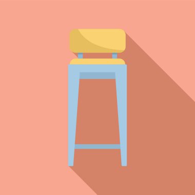 Açık mavi çerçeveli ve sarı koltuklu modern bar taburesi pembe arka planda duruyor.