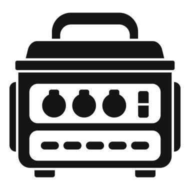 Elektrik kesintisi sırasında elektrik sağlayan siyah taşınabilir elektrik santrali, birden fazla priz ve kolay ulaşım için bir kol