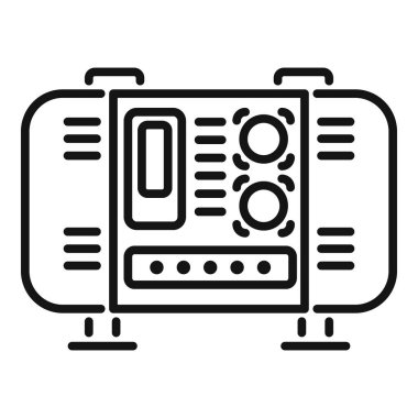 Önemli bilgileri gösteren düğmeleri ve ekranı olan bir elektrik kontrol panelinin satır çizimi