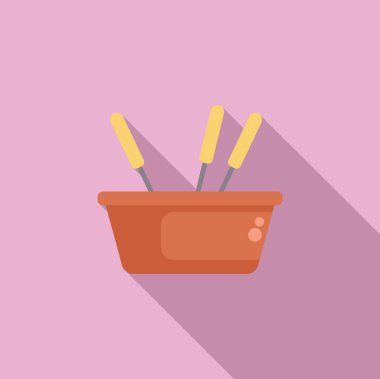 Fondü pişirmek için metal şişlerle seramik kap, aile ve arkadaşlarla yemek yemek için mükemmel.