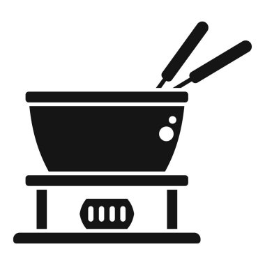 İki çatalla küçük bir masada ısıtılan fondü seti simgesi.