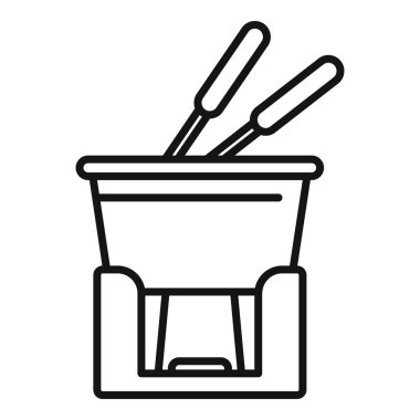 Sobanın üzerine basit bir fondü seti çizimi. Meyveleri, şekerlemeleri ve diğer yiyecekleri daldırmaya hazır.