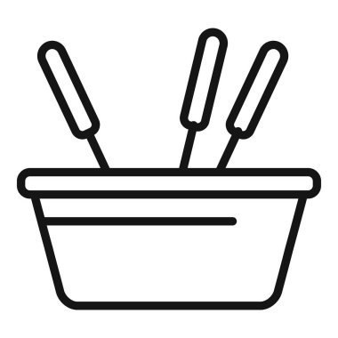 İçinde üç mısır sosisi bulunan bir fritöz çizimi.