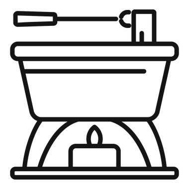 Klasik fondü tenceresi küçük bir mum ile ısıtılıyor, çeşitli ikramlar için hazır.