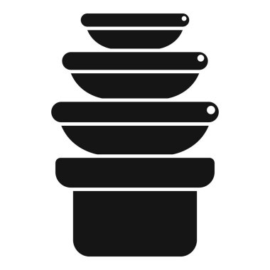 Kapaklı yiyecek depolama kapları yığınının siyah beyaz simgesi, yemek artıklarını depolamak için ideal