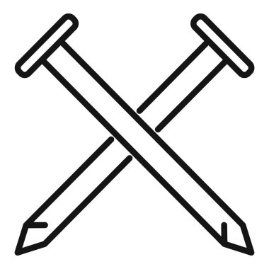 Birbirine çakışan iki çivinin minimalist siyah-beyaz çizgili sanat simgesi, inşaat veya diy projelerini temsil etmek için mükemmel.